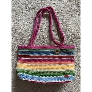 The Sak Casual Classic Pink‎ Rainbow Striped Crochet Shoulder Purse